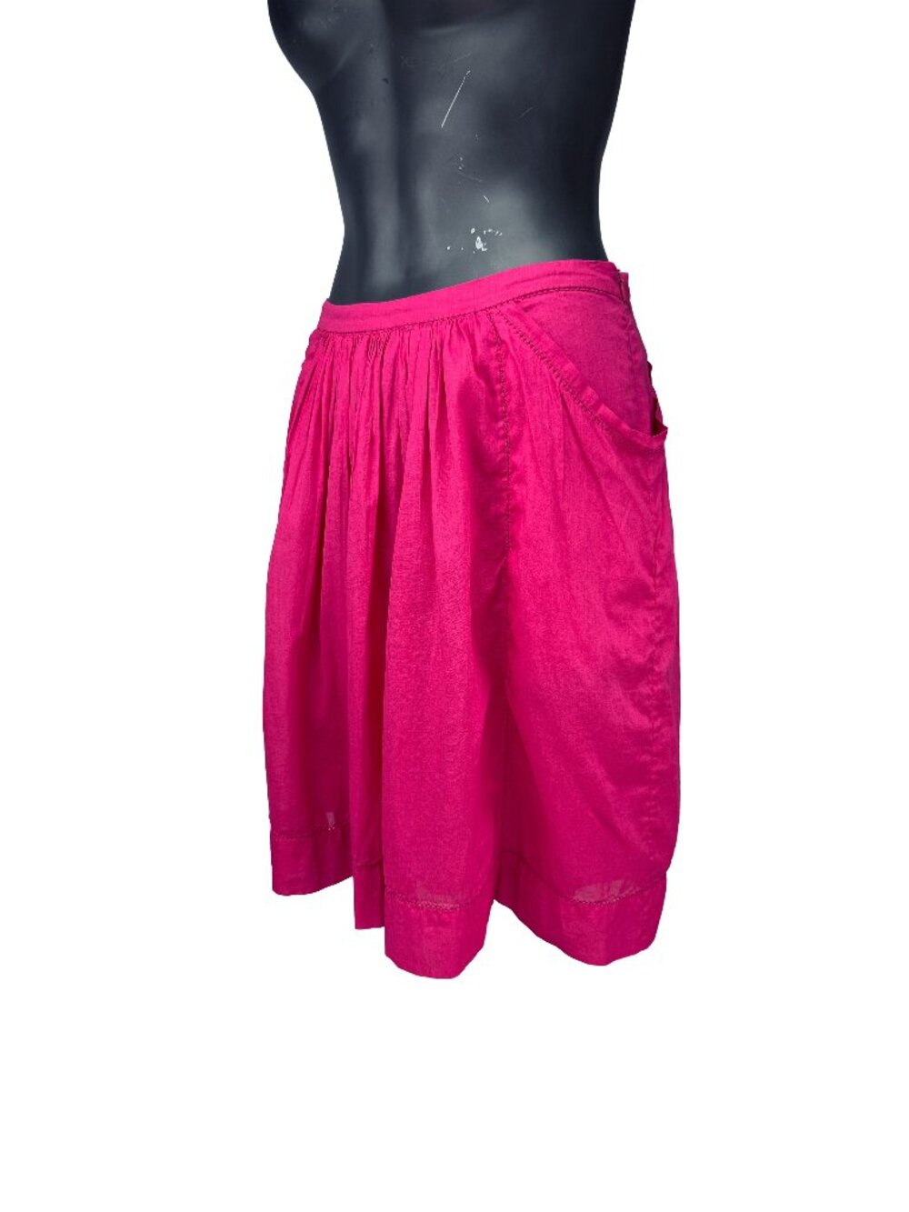 ISABEL MARANT 100% Cotton Fuchsia Bubble Gum Pink Pleated Midi Skirt Size 1